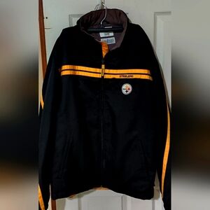 NFL Steelers Jacket Men’s Size L Zip Front Light Fleece Liner Black And Gold
